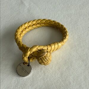 Bottega Veneta Yellow Braided Bracelet with Silver Charm